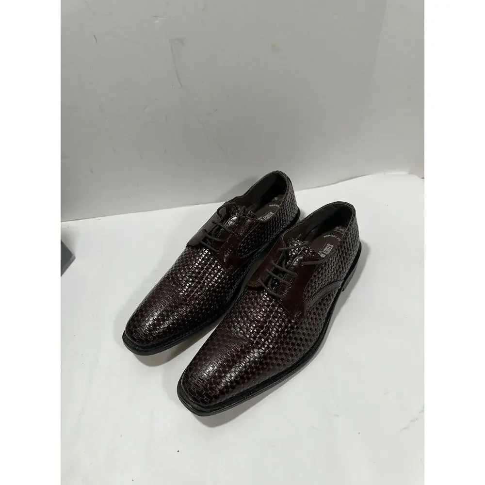Stacy Adams Mens 10.5 Sanfillipo Basket Weave‎ Print Leather Oxford Dress Cognac
